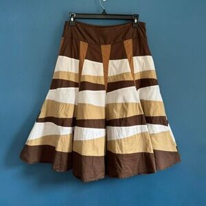 Y2K Patchwork Midi Skirt Women's Size 8 Sunny Leigh Brown Tan Cotton Flare